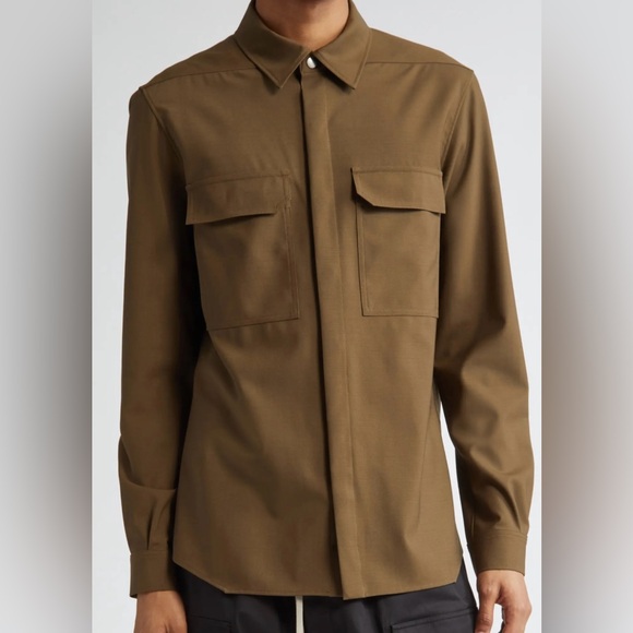 Longline Stretch Wool Snap-Up Shirt RICK OWENS SIZE 54/44